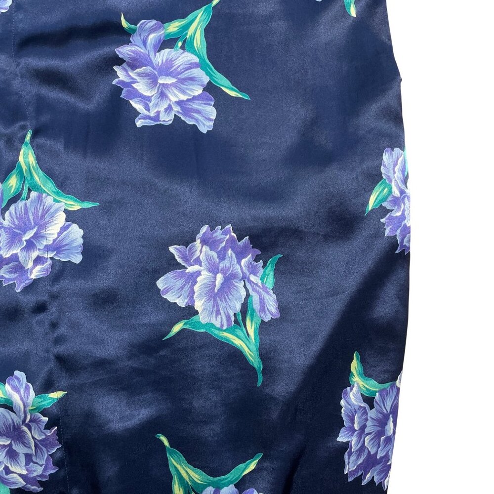 TALBOTS INTIMATES ROBE LONG MAXI SATIN WOMENS L FLORAL BLUE POCKETS LOUNGE - Picture 3 of 7